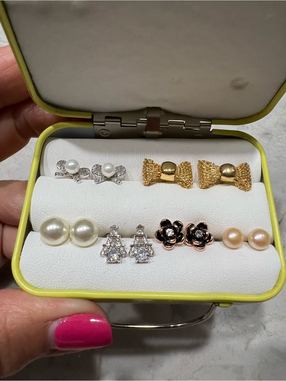 Little Luggage Earring Set, Pearls,Gold, Silver, Rose Gold and Black Floral Stud